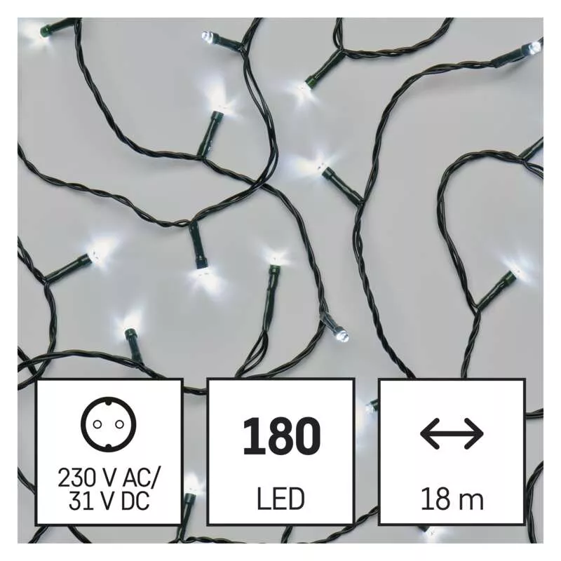 Lampki choinkowe, zimna biel - 180LED XMAS 18M + Timer - EMOS